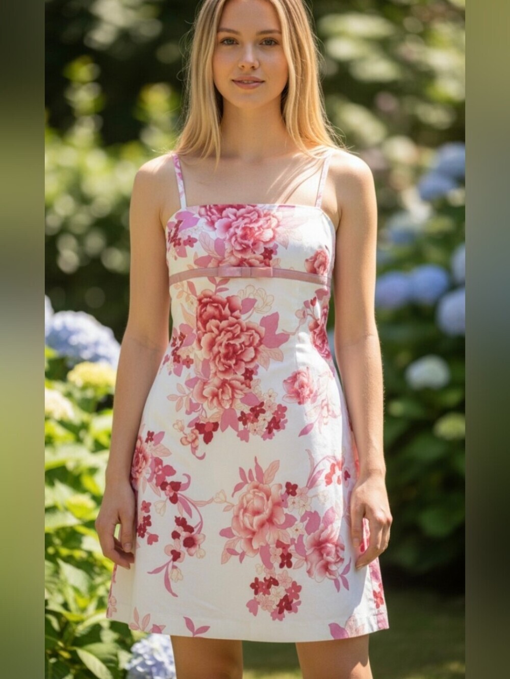 B. Darling White Pink and Red Strapless Sundress .Size 7 Junior.97% Cotton